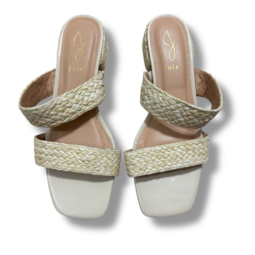 Joie Niki Raffia Straw Block Heel Sandals Women 10 Coastal Summer Style